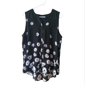 Apt. 9 Black and White Floral Sleeveless Sheer Blouse Size XL